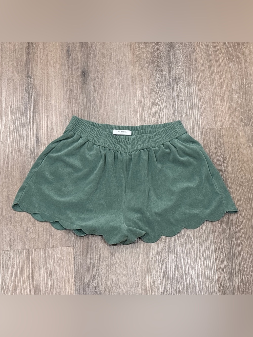 MARYSIA Bellini Scalloped Terry Cloth Shorts Green Size Large